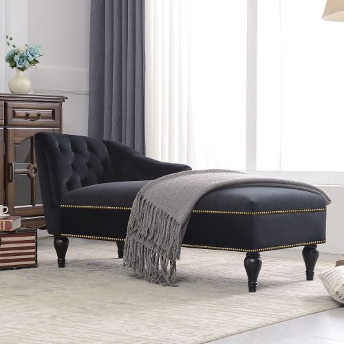 58" Velvet Chaise Lounge; Button Tufted Right Arm Facing Lounge Chair with Nailhead Trim & Solid Wood Legs for Living Room or Office; Sleeper Lounge 58" Velvet Chaise Lounge; Button Tufted Right Arm Facing Lounge Chair with Nailhead Trim & Solid Wood Legs for Living Room or Office; Sleeper Lounge