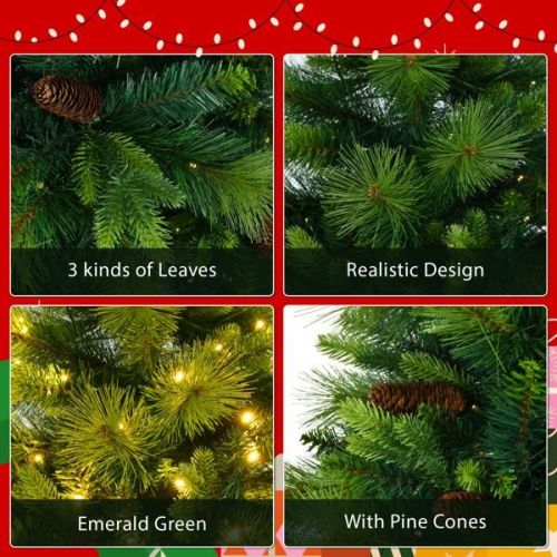 6FT Grass Green Christmas Tree, Large Branches Pine Tree, Pre-Lit Set with Tree & Garland & Wreath, Artificial Christmas with Pine Cones 6FT Grass Green Christmas Tree, Large Branches Pine Tree, Pre-Lit Set with Tree & Garland & Wreath, Artificial Christmas with Pine Cones