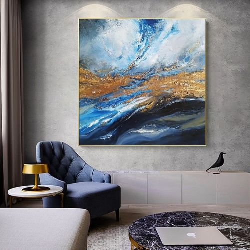 New Painting Home Decoration Modern Hand Painted Abstract Painting With Blue And Gold Texture Large Living Room Wall Picture New Painting Home Decoration Modern Hand Painted Abstract Painting With Blue And Gold Texture Large Living Room Wall Picture